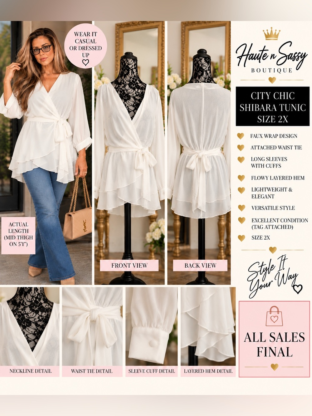 🤍 City Chic Shibara Tunic — White — Size 2X NWT